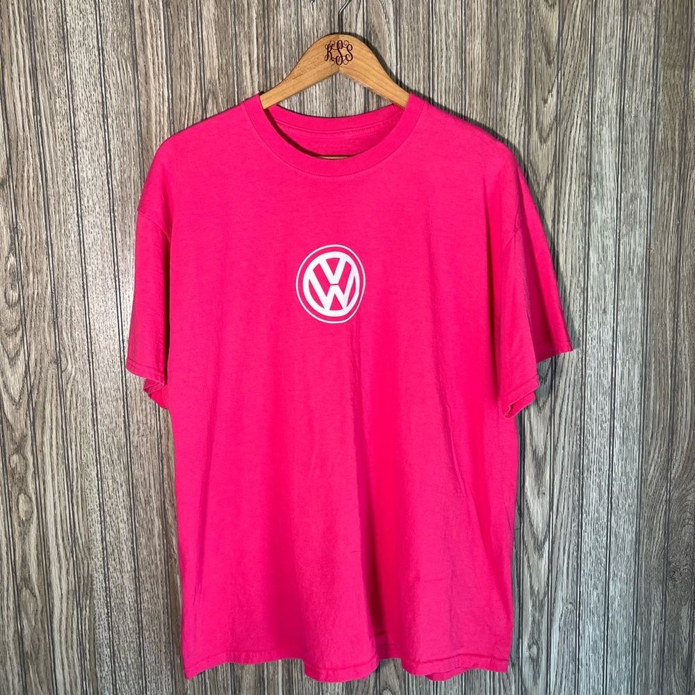 Volkswagen VW Hot Pink White Logo Graphic Print Short Sleeve T-Shirt Top